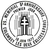 Oblitération 1er jour à Paris et Colombey-les-Deux-Eglises le 18 juin 1977