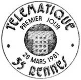 Oblitération 1er jour à Rennes le 28 mars 1981