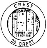 Oblitération 1er jour à Crest le 28 novembre 1981