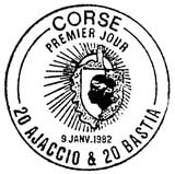 Oblitération 1er jour à Ajaccio et Bastia le 9 janvier 1982