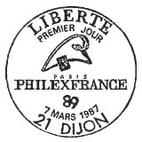 Oblitération 1er jour à Dijon le 7 mars 1987