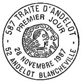 Oblitération 1er jour à Andelot-Blancheville le 28 novembre 1987