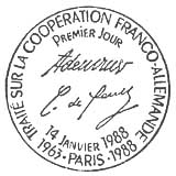 Oblitération 1er jour à Paris et Bonn (Allemagne) le 14 janvier 1988