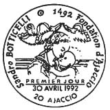 Oblitération 1er jour à Ajaccio le 30 avril 1992