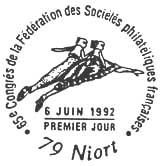 Oblitération 1er jour à Niort le 6 juin 1992