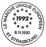 Oblitération 1er jour à Paris et Strasbourg le 6 novembre 1992