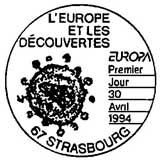 Oblitération 1er jour à Paris et Strasbourg le 30 avril 1994
