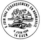 Oblitération 1er jour à Bayeux et Caen le 4 juin 1994