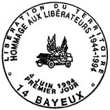 Oblitération 1er jour à Bayeux le 4 juin 1994