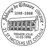 Oblitération 1er jour à St-Nicolas les Citeaux le 14 mars 1998