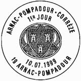 Oblitération 1er jour à Arnac Pompadour le 10 juillet 1999