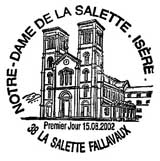 Oblitération 1er jour à La Salette Fallavau le 15 aout 2002