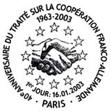 Oblitération 1er jour à Paris et Berlin le 16 janvier 2003