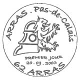Oblitération 1er jour à Arras le 20 septembre 2003