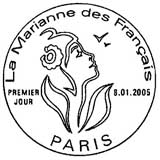 Oblitération 1er jour à Paris le 13 janvier 2005