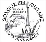 Oblitération 1er jour à Paris  au Salon du timbre et à Sinnamary le 11 juin 2010