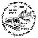 Oblitération 1er jour à Paris  au Carré d'Encre, Puget-Theniers, Nice et Digne-les-Bains le 24 et 25 juin 2011.'