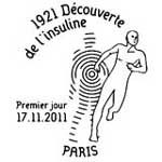 Oblitération 1er jour à Paris  au Carré d'Encre, à l'Association Française des Diabétiques et à Caen le  jeudi 17 novembre 2011.'