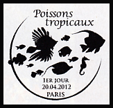 Oblitération 1er jour à Paris au Carré d'Encre et à l'aquarium tropical au palais de la Porte Dorée le 20 et 21 avril 2012