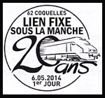 Oblitération 1er jour à Paris au Carré d'Encre et à Coquelles (Pas-de-Calais) le 6 mai 2014