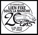 Oblitération 1er jour à Paris au Carré d'Encre et à Coquelles (Pas-de-Calais) le 6 mai 2014