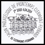 Oblitération 1er jour à Paris au Carré d'Encre et Clermont-Ferrand les 4, 5 et 6 avril 2014