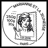 Oblitération 1er jour à Paris le 1 janvier 2016