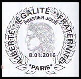 Oblitération 1er jour à Paris et Bessines le 11 janvier 2016