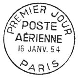 Oblitération 1er jour à Paris le 16 janvier 1954