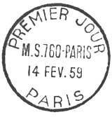 Oblitération 1er jour à Paris le 14 février 1959